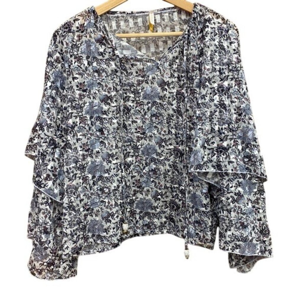 Sahoco Designer Sheer Ruffle Sleeve Top Small